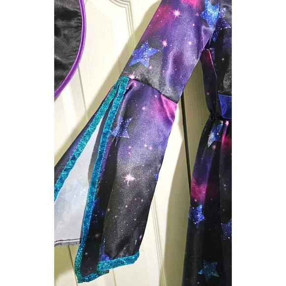 Starry Witch Costume Girls 8-10 Stars Moon Celestial Dress Sequin Hat Halloween - Picture 4 of 6